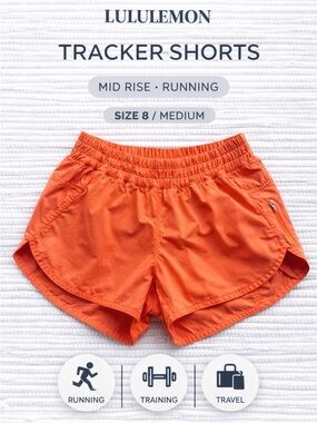 Lululemon Tracker Shorts Orange Sz 8 M Mid Rise Running Athletic